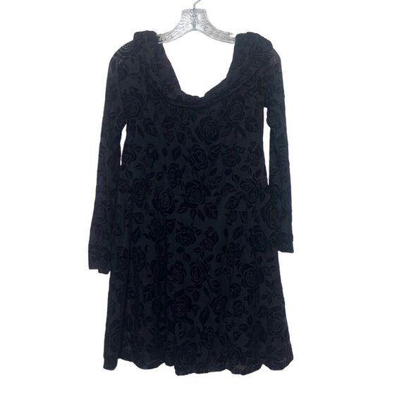 Wild Fable Floral Flocked Mini Dress Womens Large Black New - Picture 2 of 10